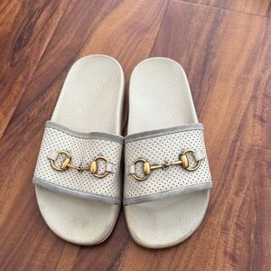 Gucci Cream Slide Sandals with Gold Accents size 37